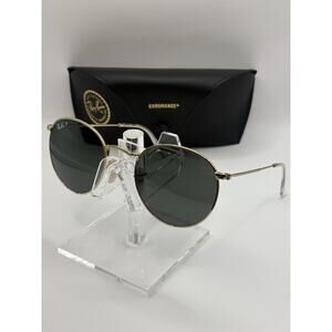 Ray-Ban RB3447 Round Metal Sunglasses Gold Green Chromance Polarized